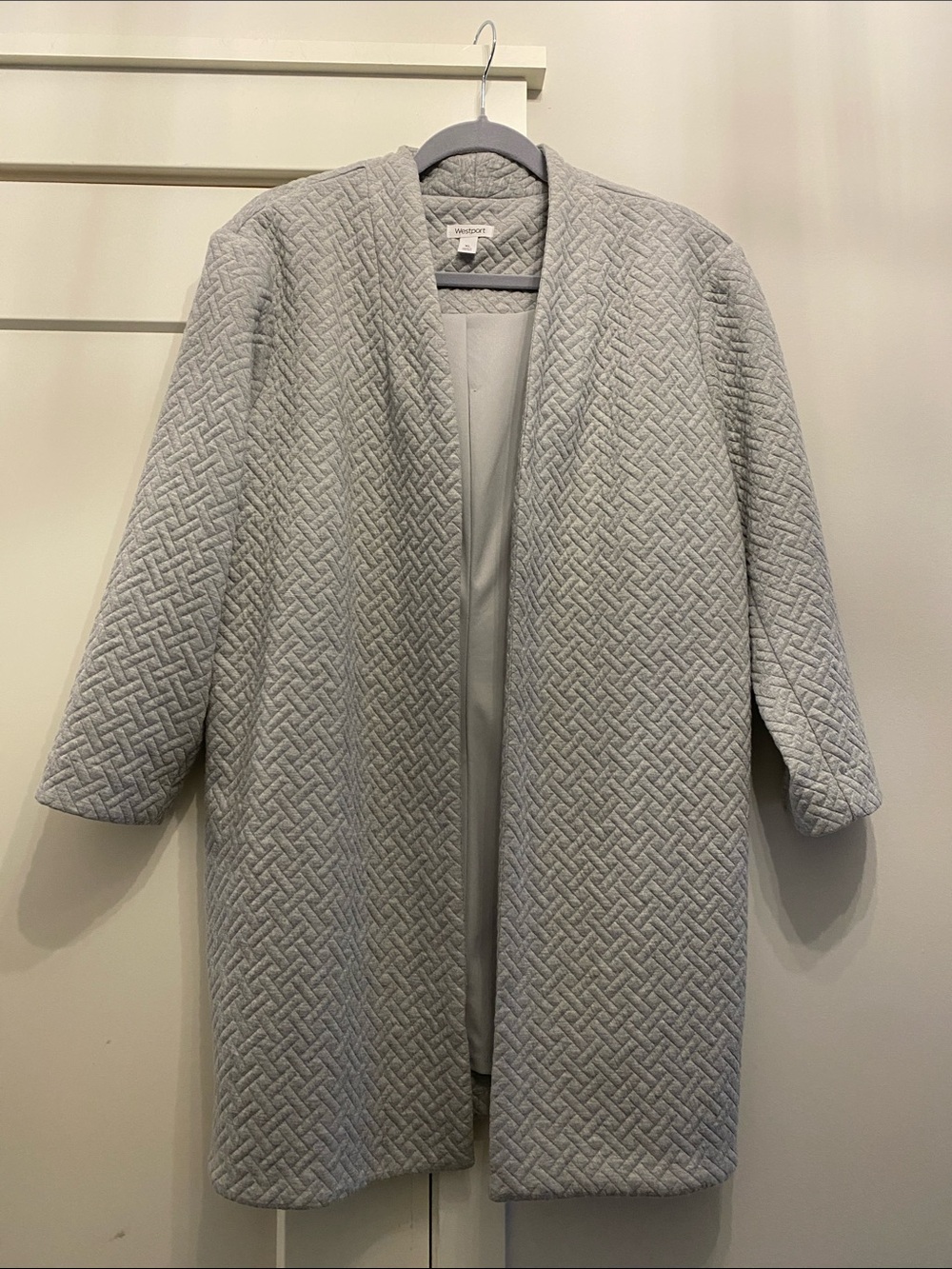 Westport Light Gray Quilted Open-Front Trench Coat